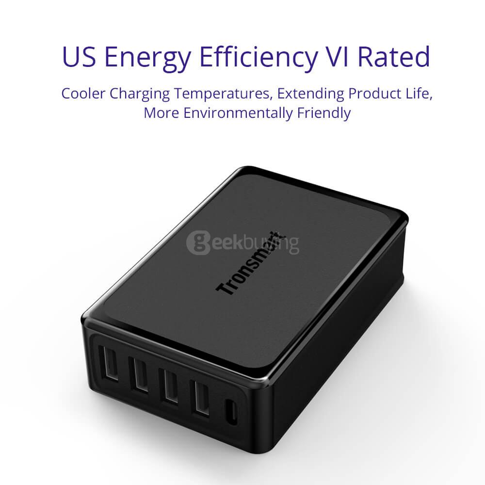 Tronsmart 60W USB-C 5-Port Desktop Charger with Power Delivery for Google Pixel/Pixel XL MacBook (2016 Model) iPad Pro and VoltiQ for iPhone Samsung & More - EU