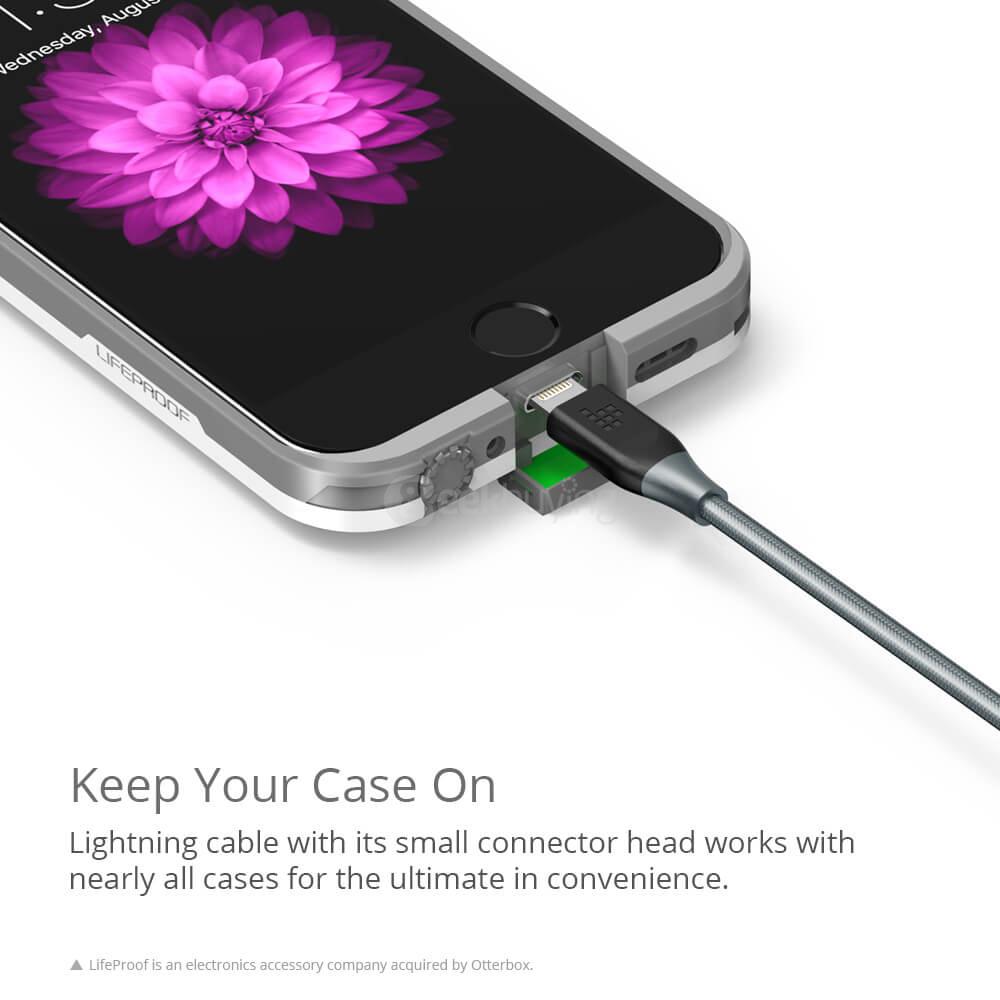 [Apple MFi Certified] Tronsmart 4ft/1.2m 19AWG Double Braided Nylon Lightning Cable for iPhone iPad and More - Gray+Black