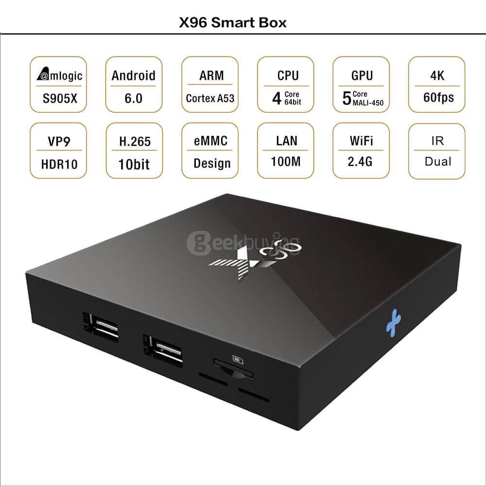 X96 4K UHD Smart TV BOX Android 6.0 Marshmallow Amlogic S905X 2G/16G 802.11b/g/n LAN KODI