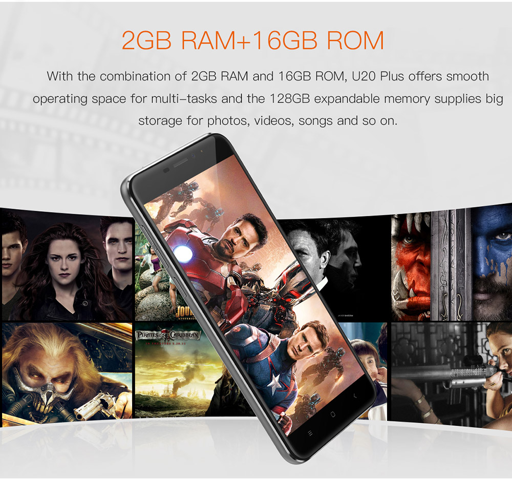 [HK Stock]Oukitel U20 Plus 5.5inch FHD Android 6.0 4G LTE Smartphone MT6737T Quad Core 1.5GHz 2GB RAM 16GB ROM Dual Rear Cameras 13.0MP+0.3MP TOUCH ID - Gold