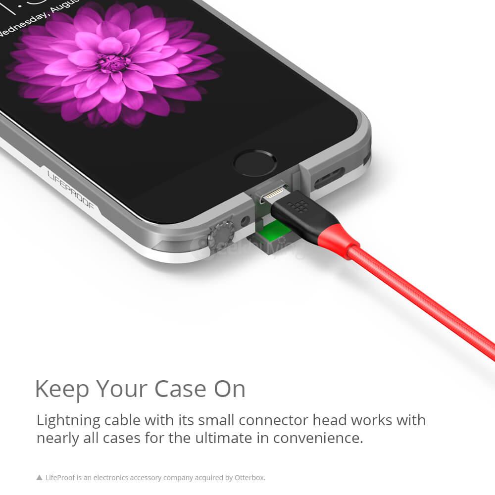 [Apple MFi Certified] Tronsmart 4ft/1.2m 19AWG Double Braided Nylon Lightning Cable for iPhone iPad and More - Red+Black