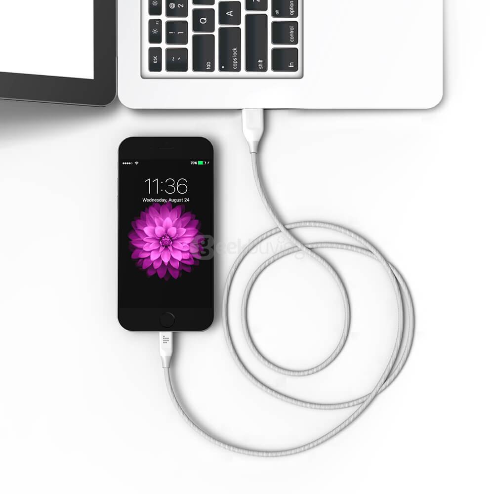[Apple MFi Certified] Tronsmart 4ft/1.2m 19AWG Double Braided Nylon Lightning Cable for iPhone iPad and More - Gray+White