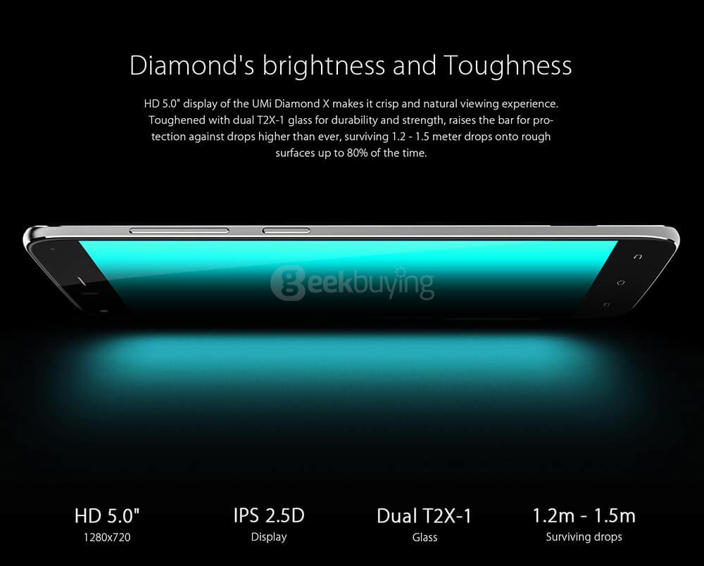 [HK Stock]UMI Diamond X 5.0inch HD 2.5D Screen Android 6.0 4G LTE Smartphone MT6737 Quad Core 2GB RAM 16GB ROM 8.0MP OTG LED Notification - Gold
