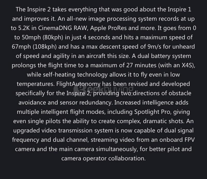 DJI Inspire 2 With CineCore 2.0 FPV HD Camera Obstacle Avoidance GPS RC Quadcopter RTF