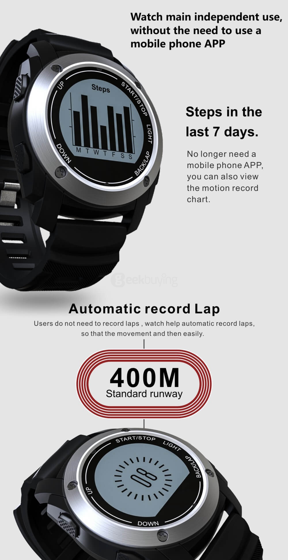 Makibes G01 Smart Sport Watch Heart Rate Monitor Pressure/Temperature/Height Measurement Outdoor GPS Training Mode Activity Tracker - Black