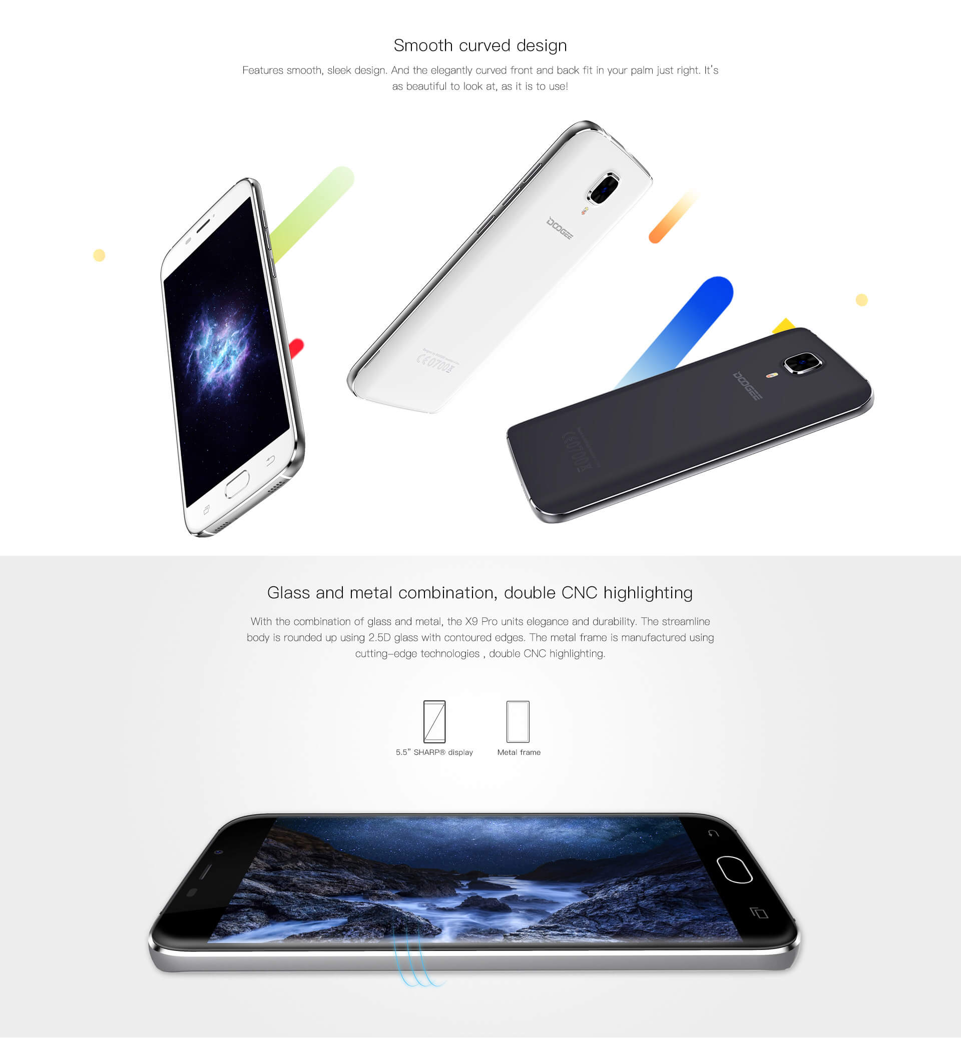 [Spain Stock]Doogee X9 Pro 5.5inch HD 2.5D Screen Android 6.0 4G LTE Smartphone MT6737 Quad Core 2GB RAM 16GB ROM 5.0MP 8.0MP TOUCH ID OTG - Black