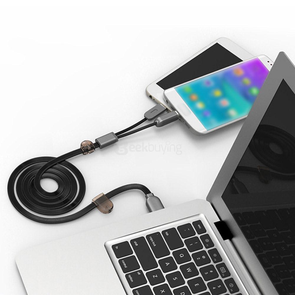 Remax USB Cable 1M Two-in-one 8 Pin Micro USB Calbe Fast Charging Data Transmission Sync Cable For IOS And Android - Black