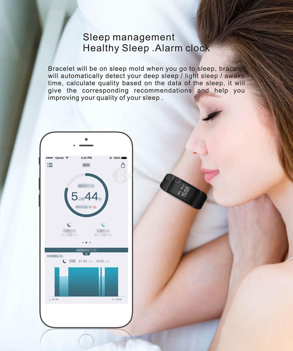 A09 BLE4.0 Smart Bracelet Heart Rate/Blood Pressure/Blood Oxygen/Fatigue Detection Fitness Tracker IP67 Waterproof for Android iOS - Black