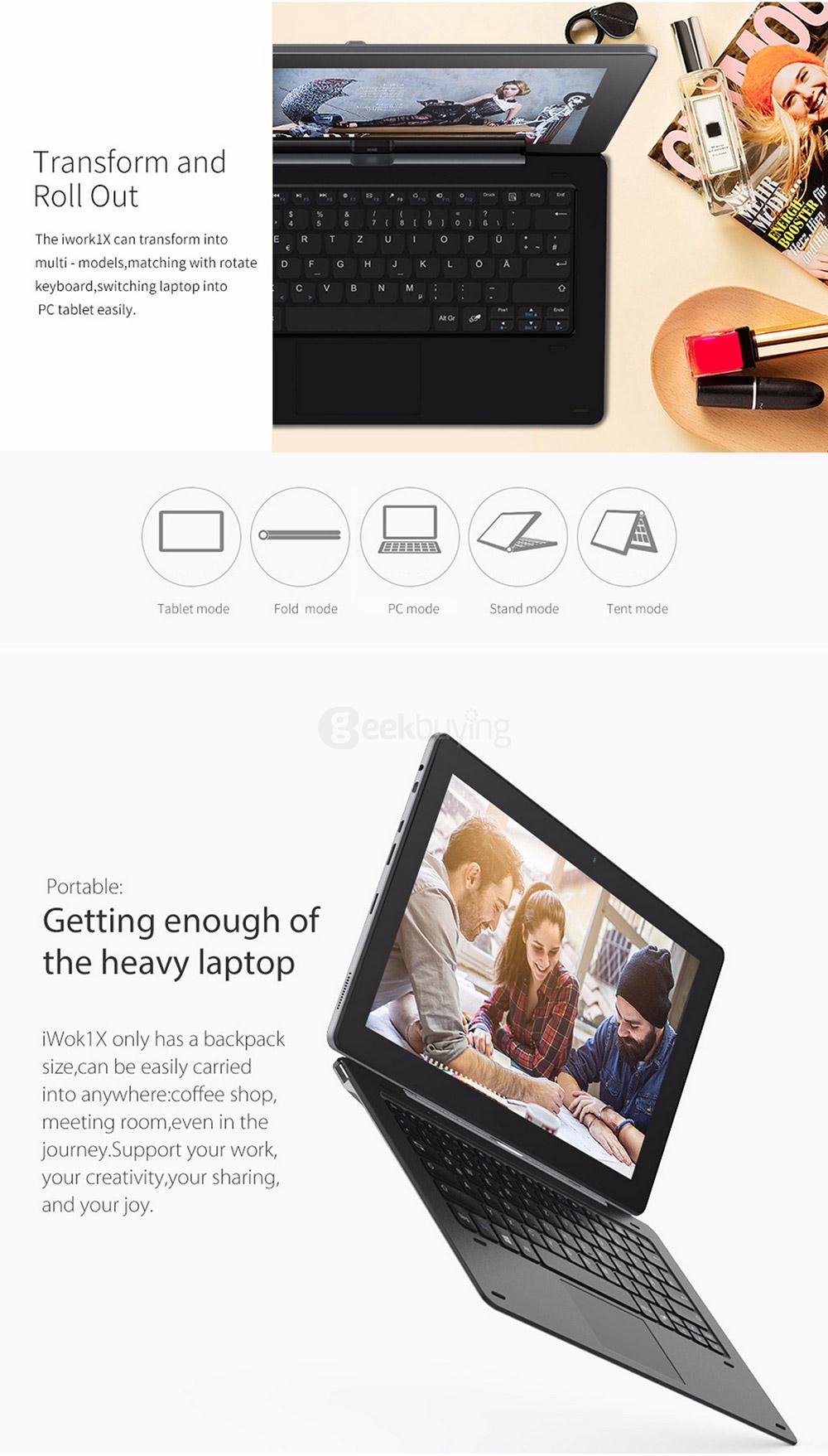 Cube iWork1X 2 in 1 Tablet PC 11.6 inch Windows 10 4GB/64GB Intel Atom X5 Z8350 Quad Core 1.92GHz IPS 1920*1080 - Gray