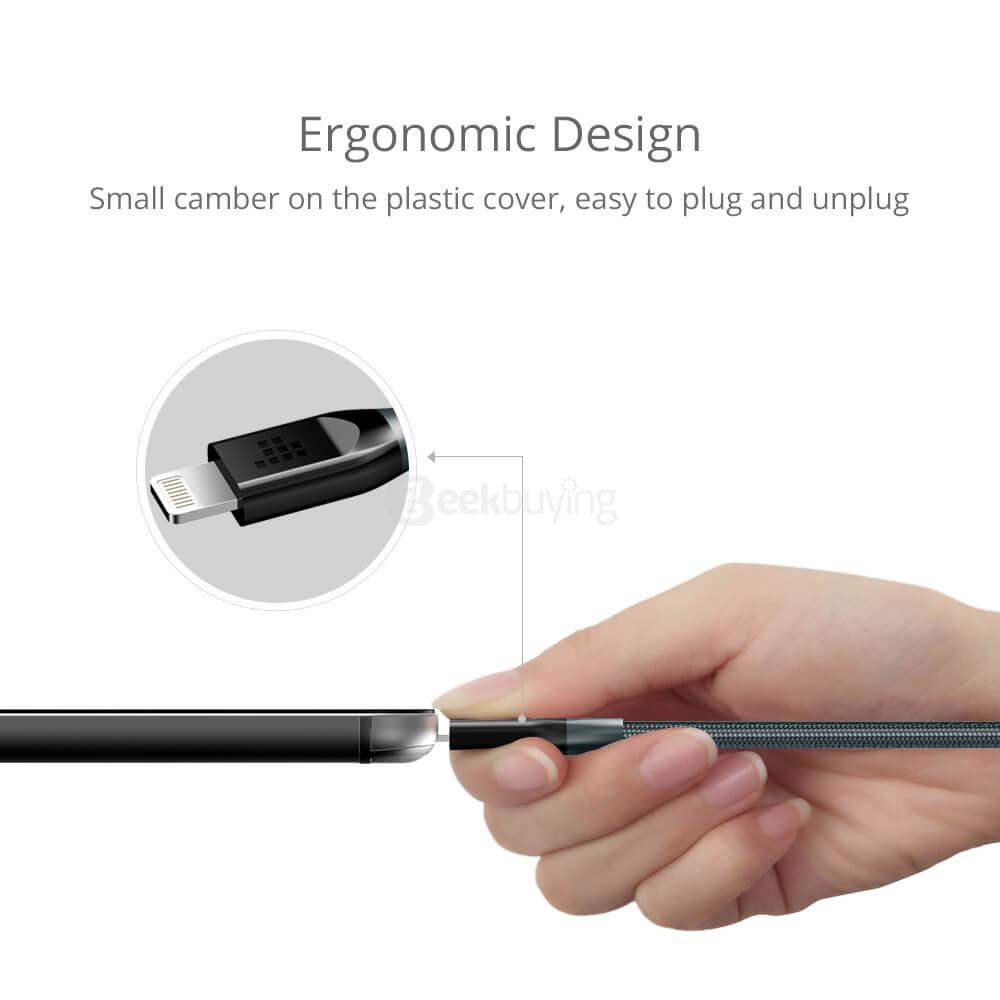 [Apple MFi Certified] Tronsmart 4ft/1.2m 19AWG Double Braided Nylon Lightning Cable for iPhone iPad and More - Gray+Black