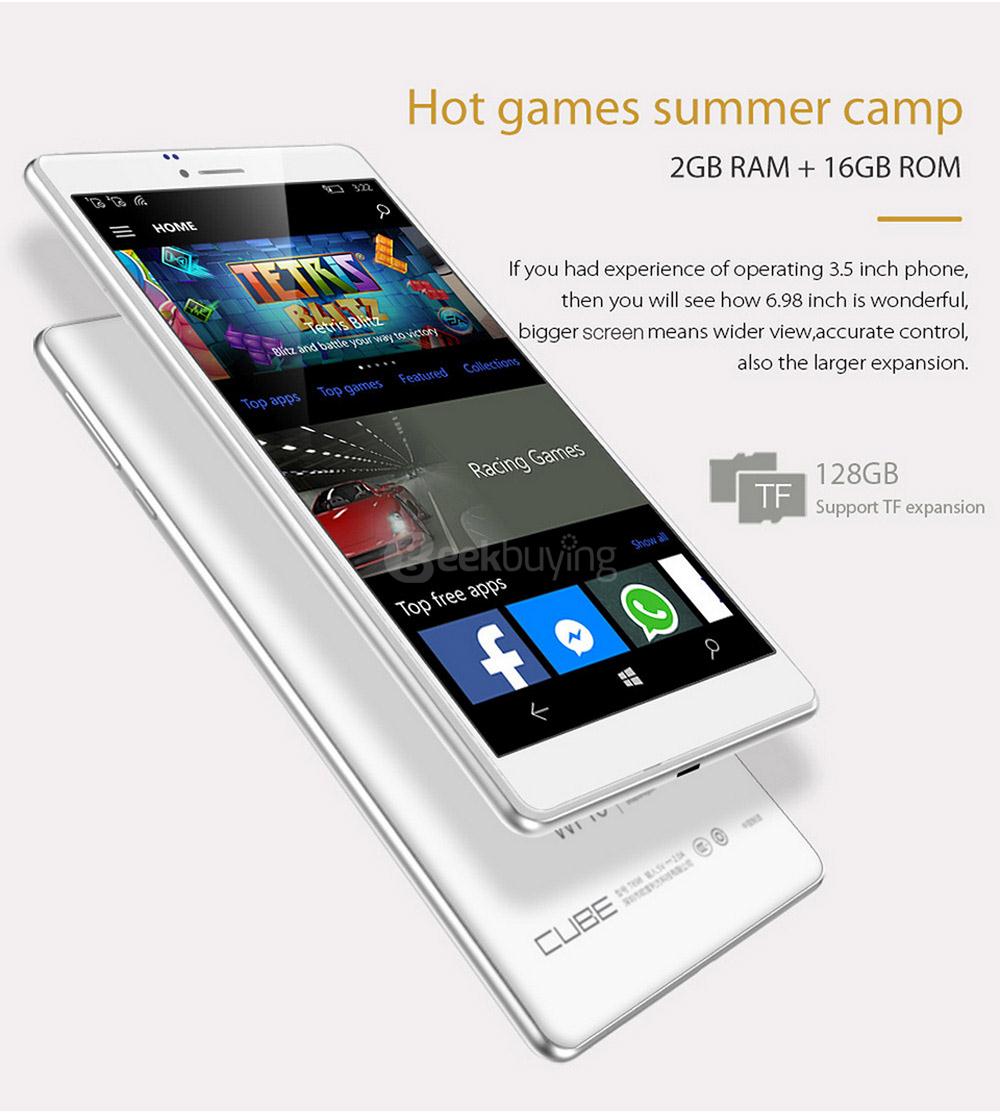 Cube WP10 4G Phablet 6.98 inch Windows 10 Mobile 2GB/16GB Qualcomm MSM8909 Quad Core 1.3GHz IPS 1280*720 GPS Dual Standby - White