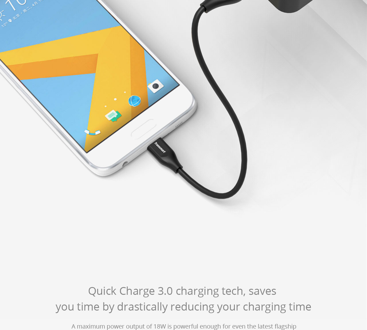 Tronsmart Quick Charge 3.0 USB Rapid Wall Charger Stand-up Fast Wall Charger with 1.8M USB Type-C Cable - US Plug