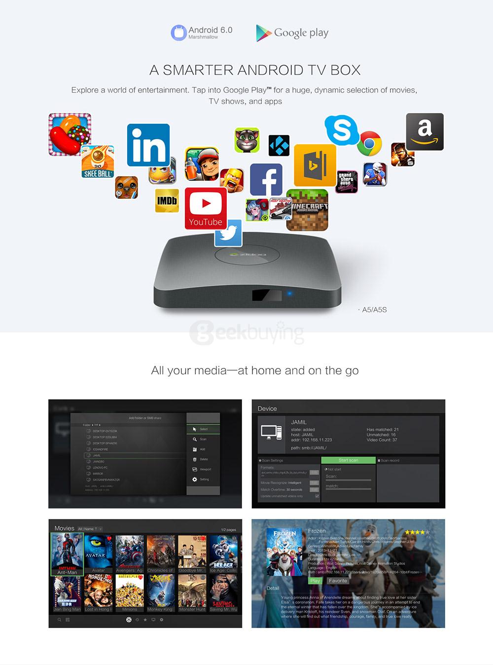 Bundle ZIDOO A5 S905X Android 6.0 Media Player  + Tronsmart TSM01 EN Air Mouse