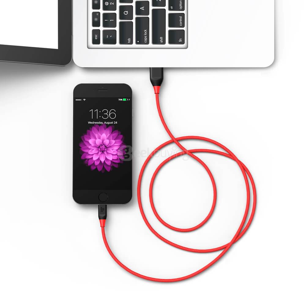 [Apple MFi Certified] Tronsmart 4ft/1.2m 19AWG Double Braided Nylon Lightning Cable for iPhone iPad and More - Red+Black