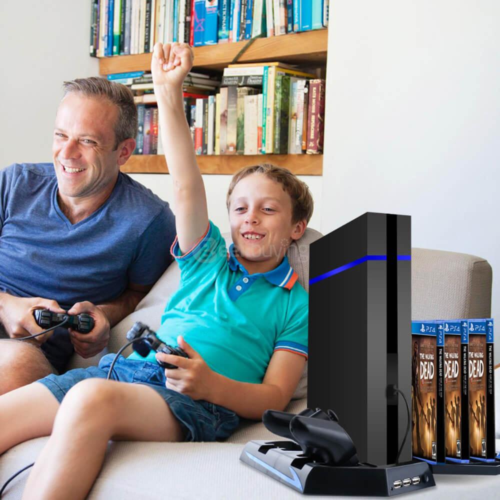 Dual USB Cooling Fans & Charging Station & DiscStorage Manager for PS4 / DualShock 4 Controllers - Black