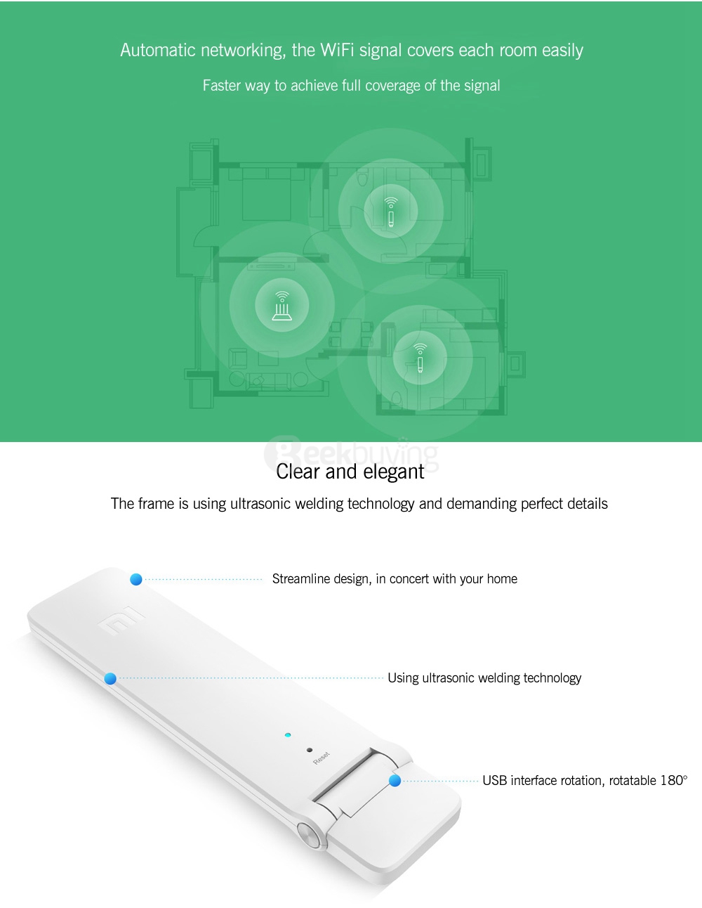 [International Version] Original Xiaomi Mi WiFi Amplifier 2 300Mbps Wireless Network Device Mijia Smart App Built-in Antenna - White