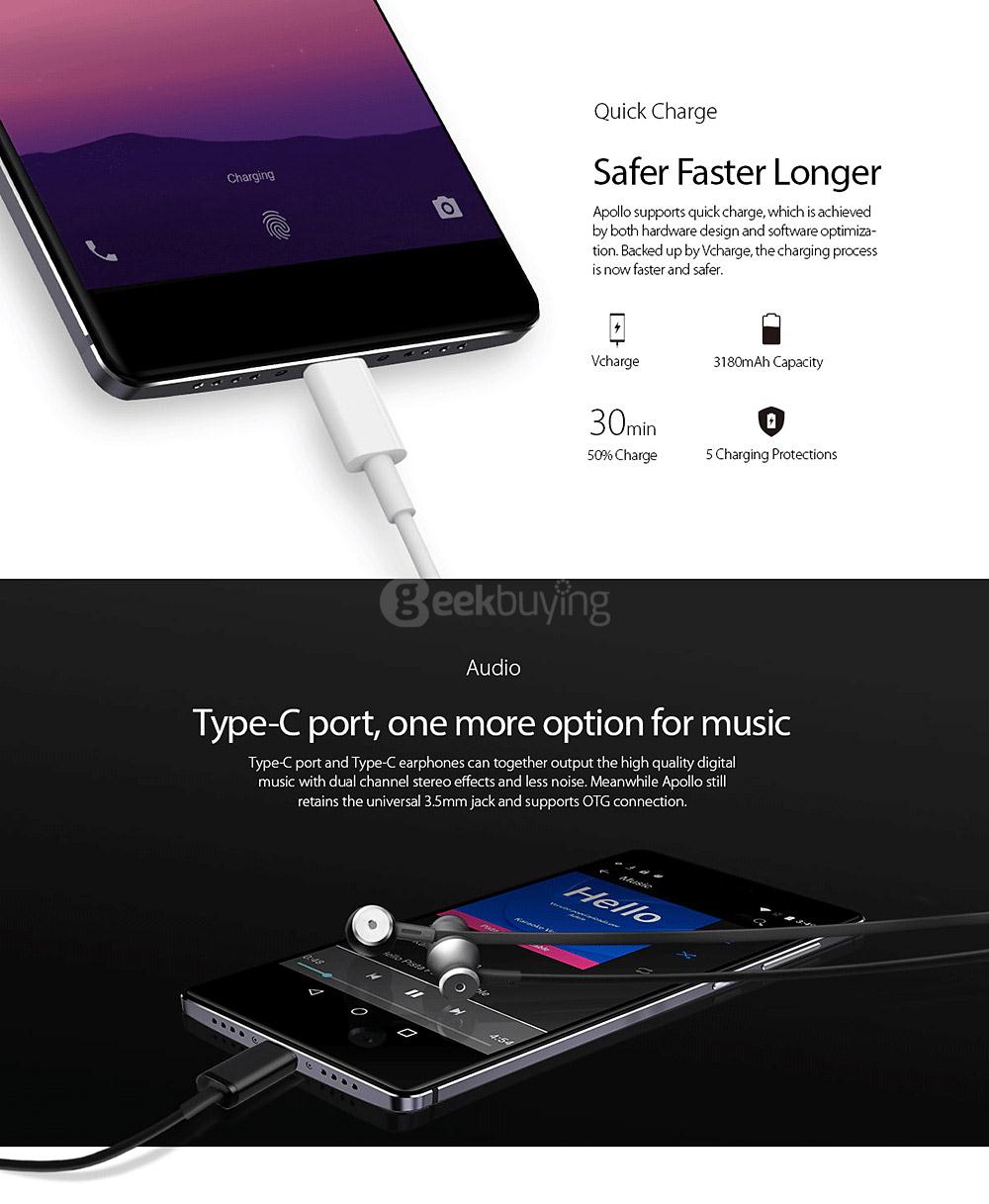 [HK Stock]Vernee Apollo 5.5inch 2.5D 2K Screen Android 6.0 Smartphone Helio X25 MT6797T Deca Core 4GB RAM 64GB ROM 21.0MP 8.0MP Touch ID VR Support Type-C - Gray