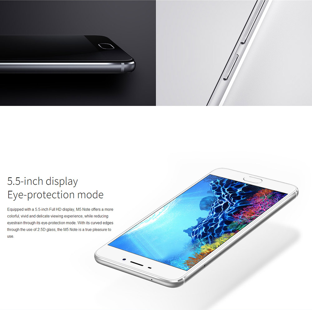 MEIZU M5 NOTE / Meilan Note 5 5.5inch FHD Flyme 5 4G LTE Smartphone 64bit Helio P10 MT6755 Octa Core 3GB RAM 32GB ROM 5.0MP+13.0MP Touch ID Metal Body 4000mAh Battery - Gray