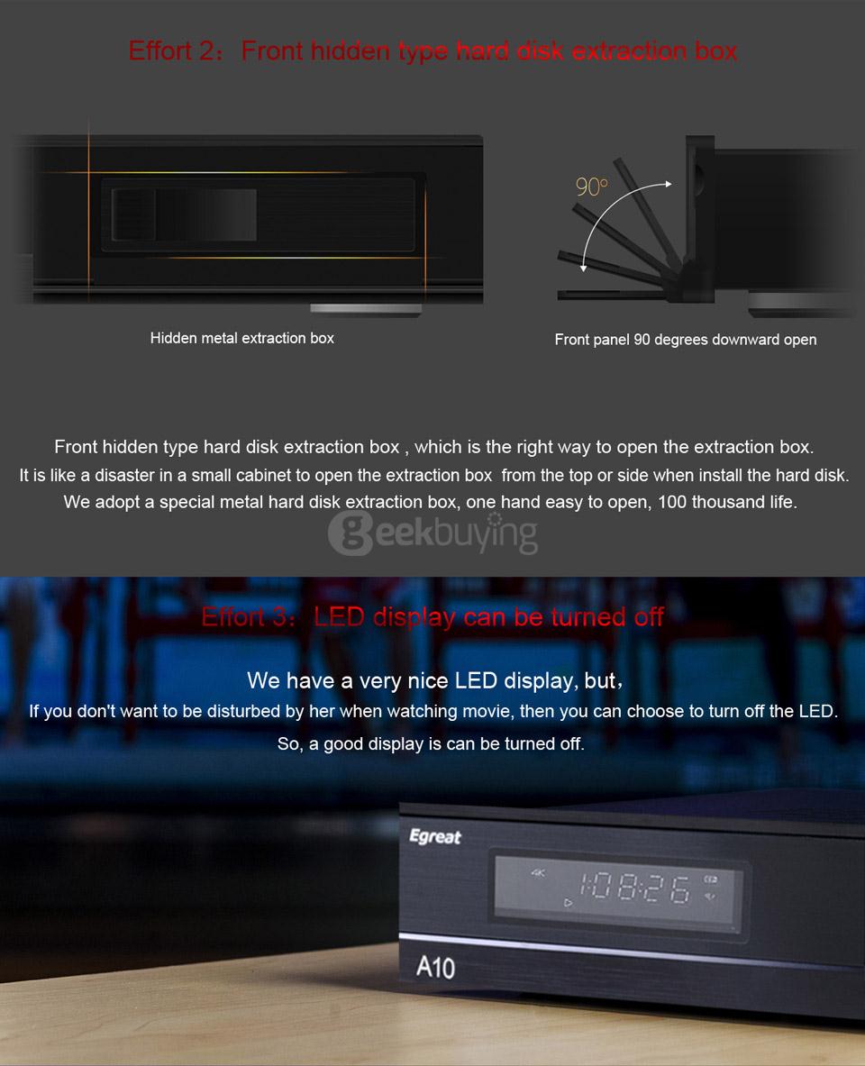 Egreat A10 4K UHD Media Player Hi3798CV200 2G/16G AC WIFI Gigabit LAN HDR10 Blu-ray 3D Dolby ATOMS DTS X VIDON XBMC