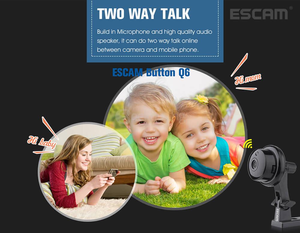 ESCAM Button Q6 Mini 720P WiFi IP Camera Night Vision Support 128GB Card Motion Detection Audio