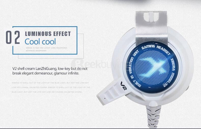 Xiberia V2 Over-ear Gaming Headphones LED Light Vibration Stereo Headsets PC Gamer Computer Super Bass - White