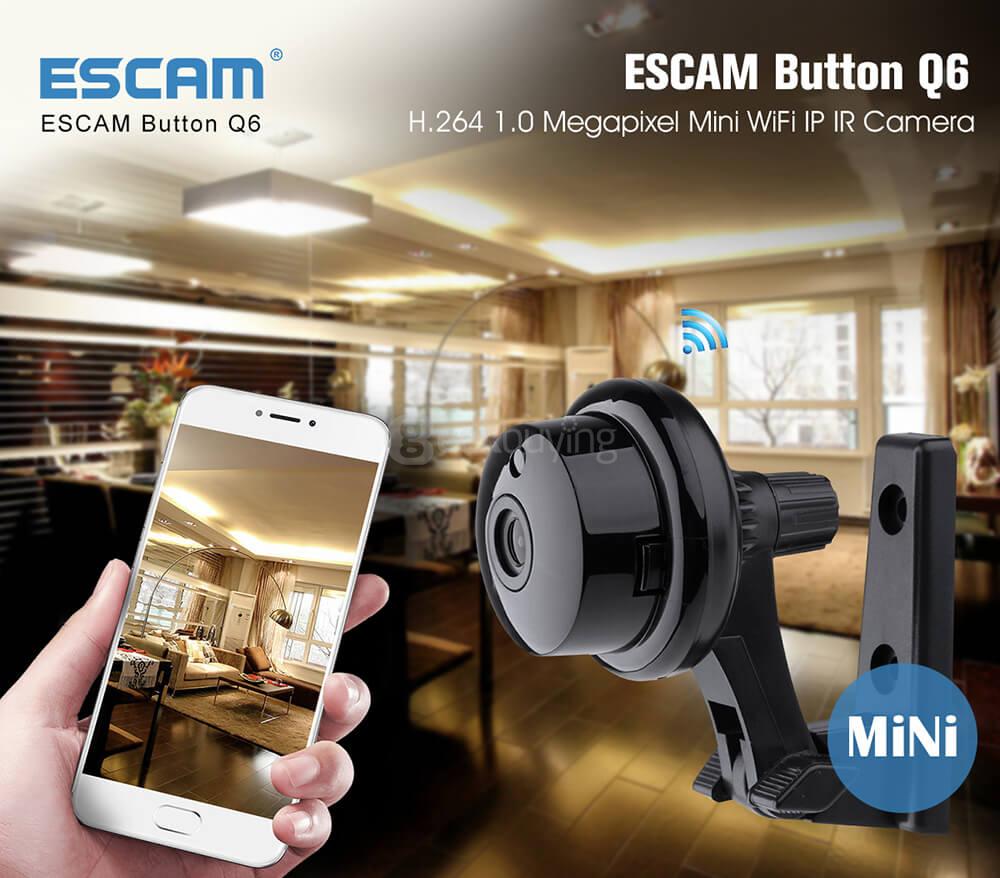 ESCAM Button Q6 Mini 720P WiFi IP Camera Night Vision Support 128GB Card Motion Detection Audio