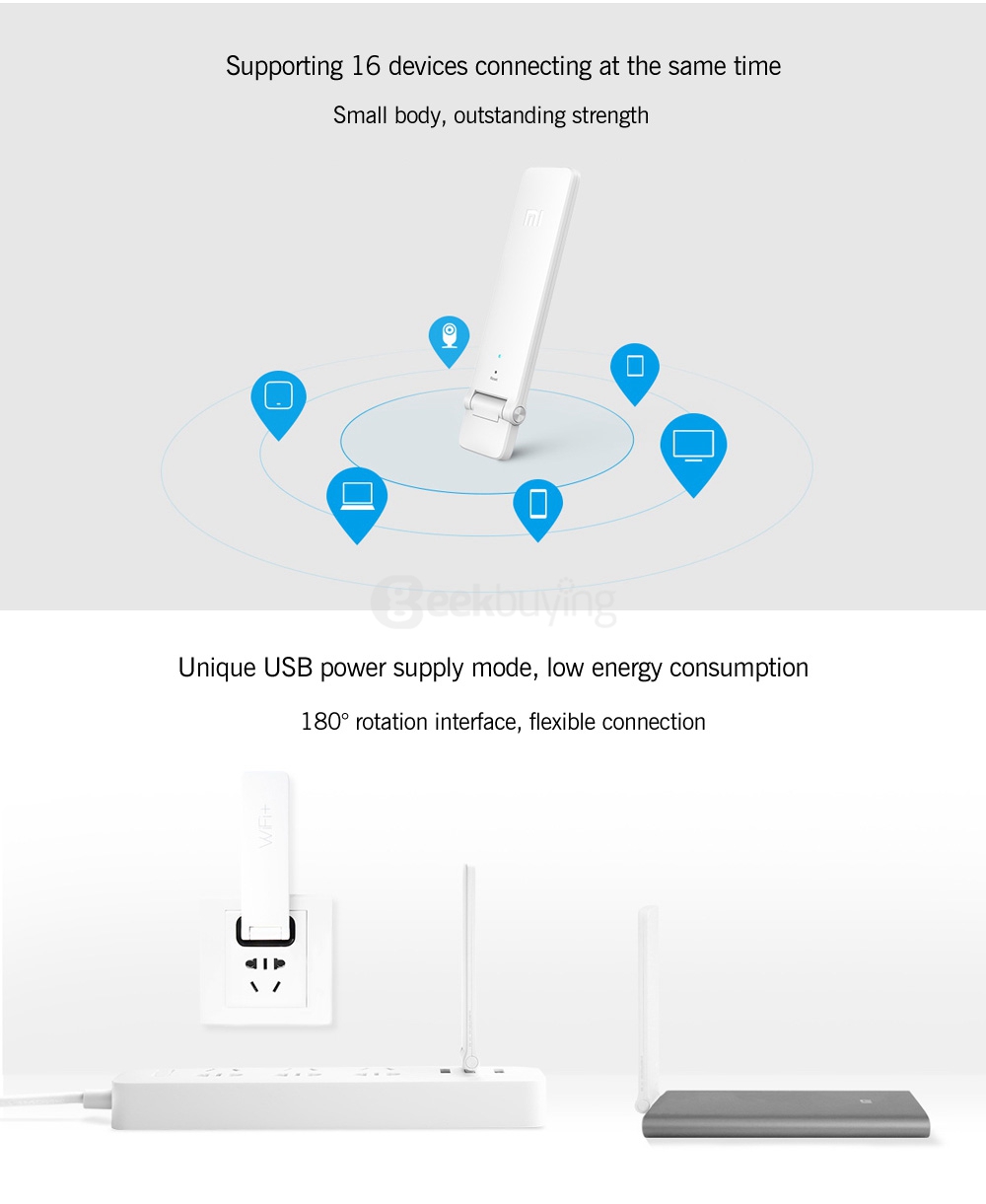 [International Version] Original Xiaomi Mi WiFi Amplifier 2 300Mbps Wireless Network Device Mijia Smart App Built-in Antenna - White