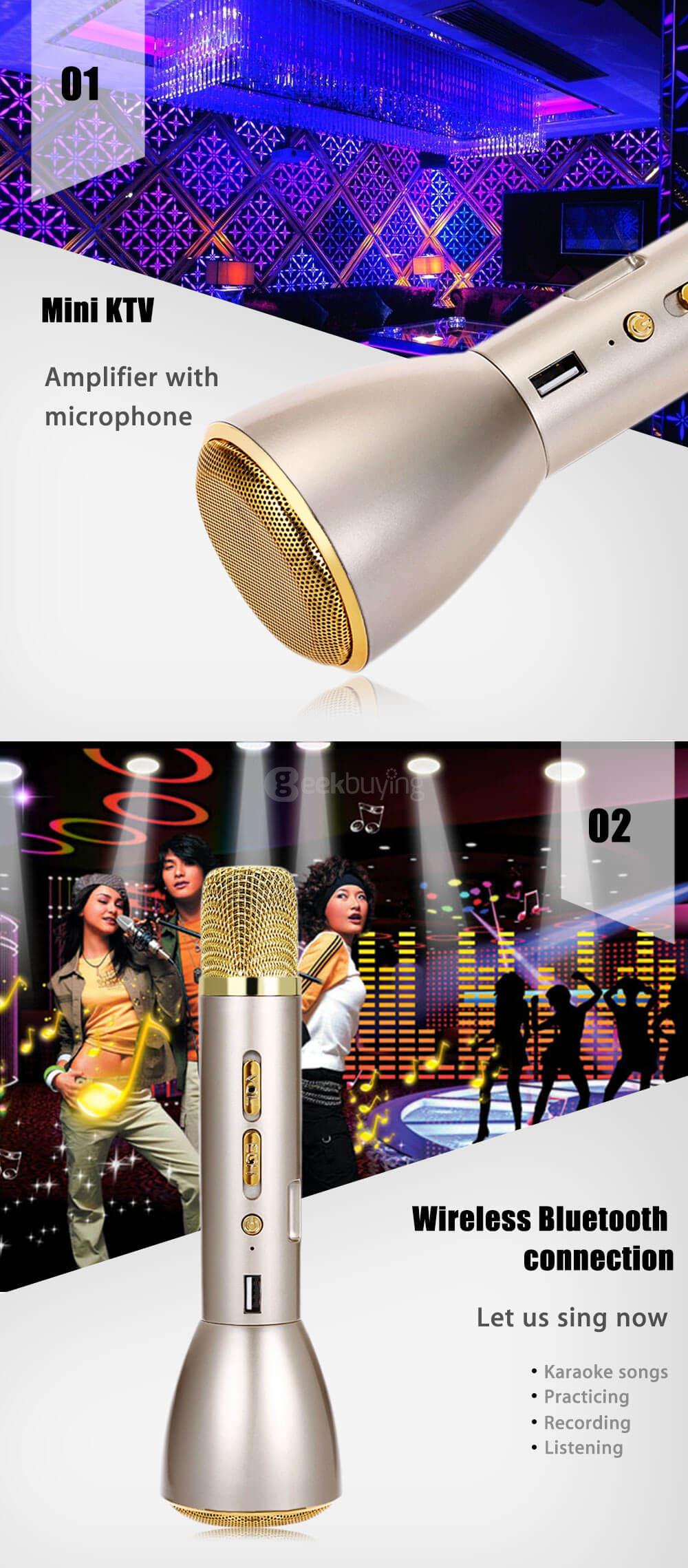 K088 Wireless Bluetooth Microphone Speaker Mini Handheld Portable Microphone  - Gold