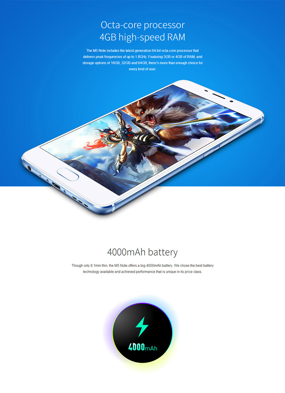 MEIZU M5 NOTE / Meilan Note 5 5.5inch FHD Flyme 5 4G LTE Smartphone 64bit Helio P10 MT6755 Octa Core 3GB RAM 16GB ROM 5.0MP+13.0MP Touch ID Metal Body 4000mAh Battery - Silver