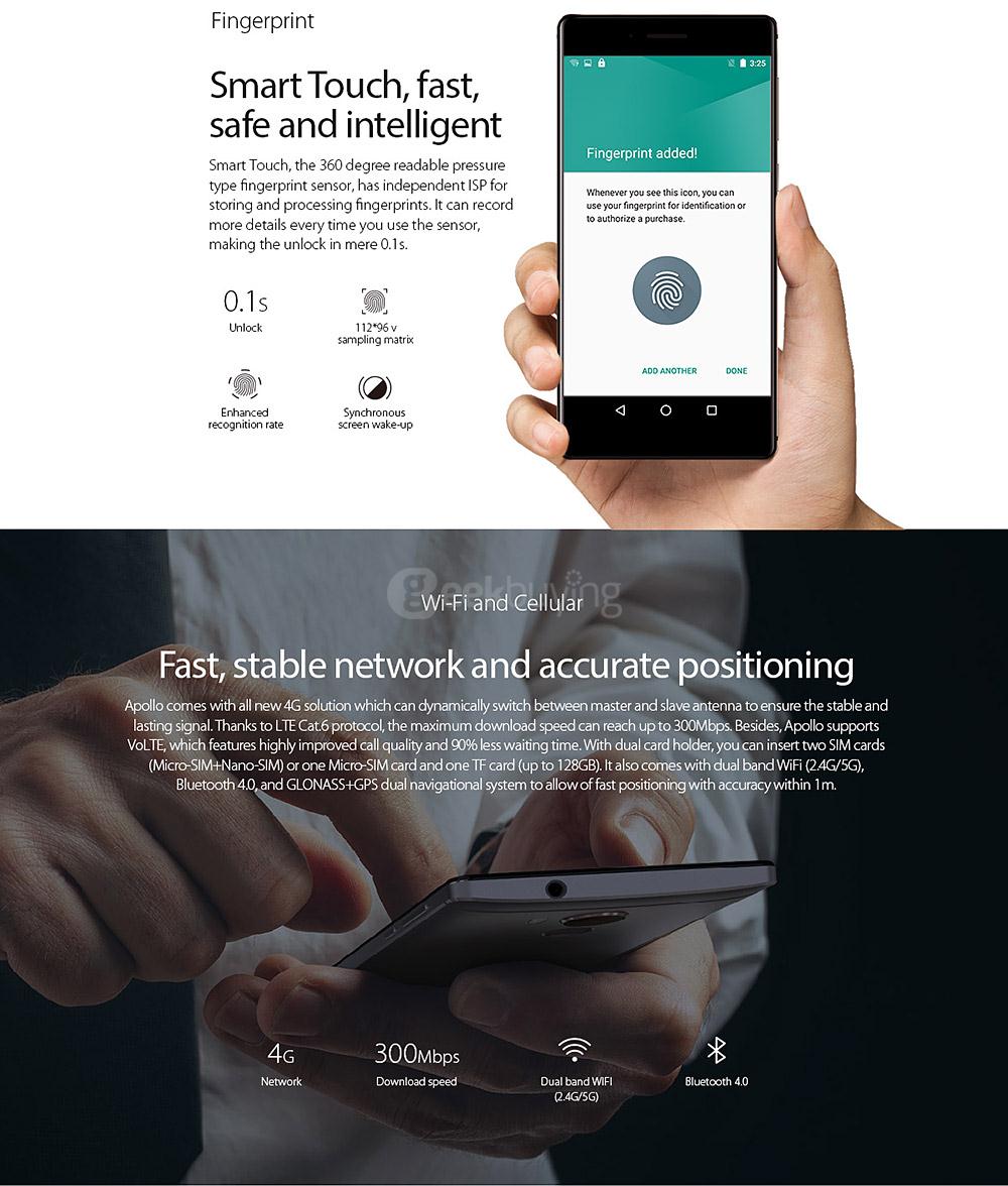 [HK Stock]Vernee Apollo 5.5inch 2.5D 2K Screen Android 6.0 Smartphone Helio X25 MT6797T Deca Core 4GB RAM 64GB ROM 21.0MP 8.0MP Touch ID VR Support Type-C - Gray