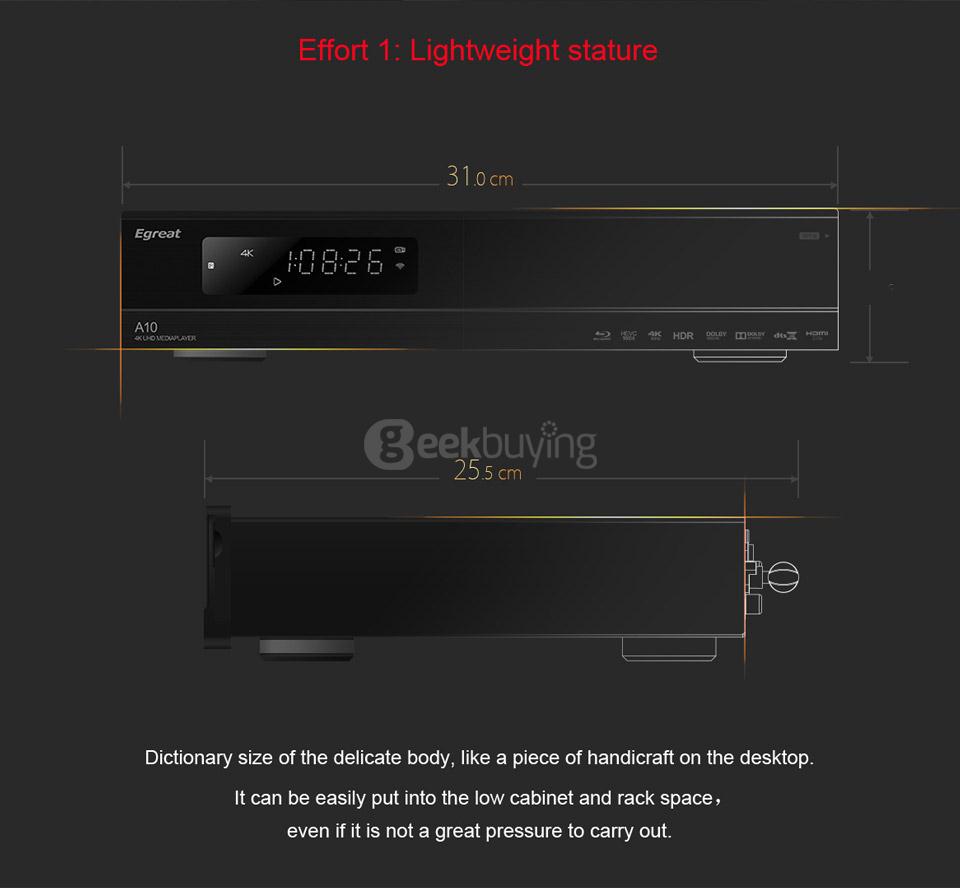 Egreat A10 4K UHD Media Player Hi3798CV200 2G/16G AC WIFI Gigabit LAN HDR10 Blu-ray 3D Dolby ATOMS DTS X VIDON XBMC