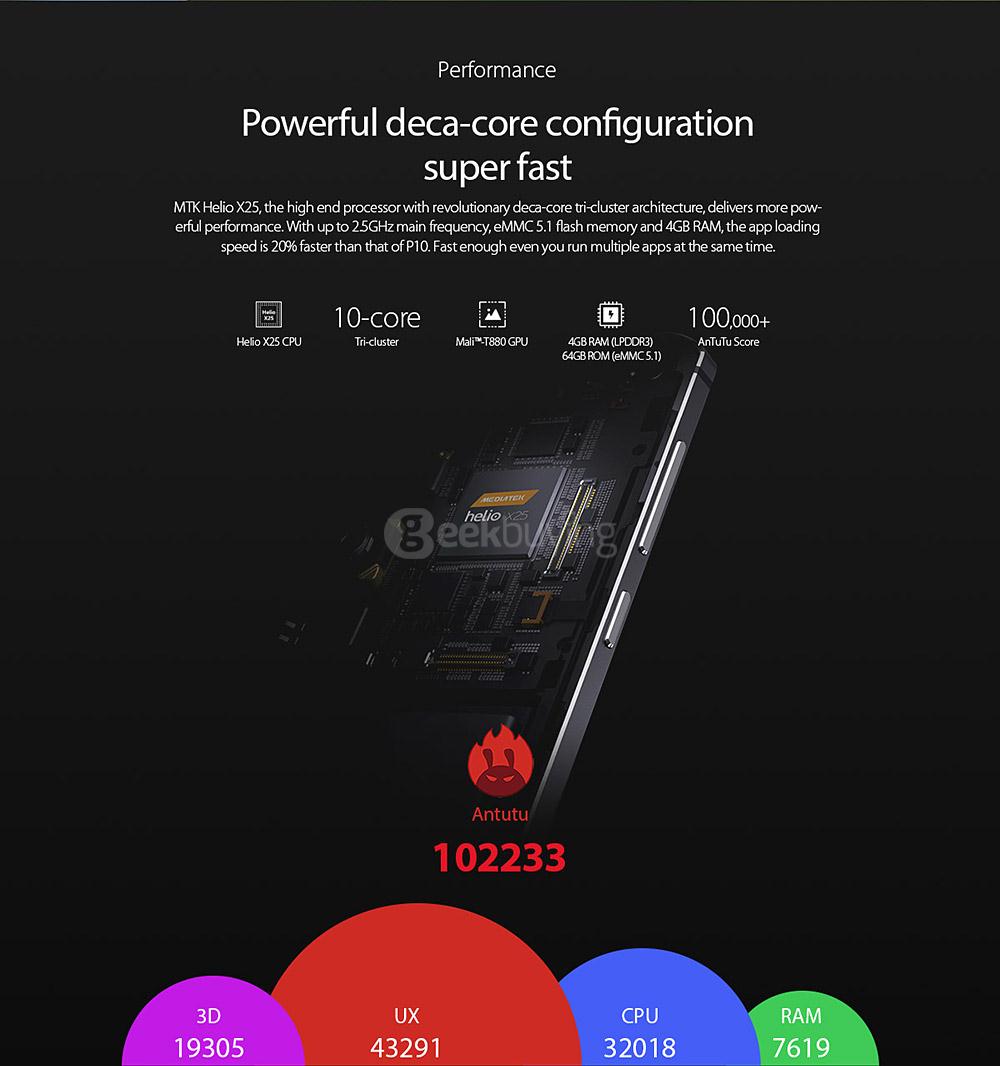 [HK Stock]Vernee Apollo 5.5inch 2.5D 2K Screen Android 6.0 Smartphone Helio X25 MT6797T Deca Core 4GB RAM 64GB ROM 21.0MP 8.0MP Touch ID VR Support Type-C - Gray