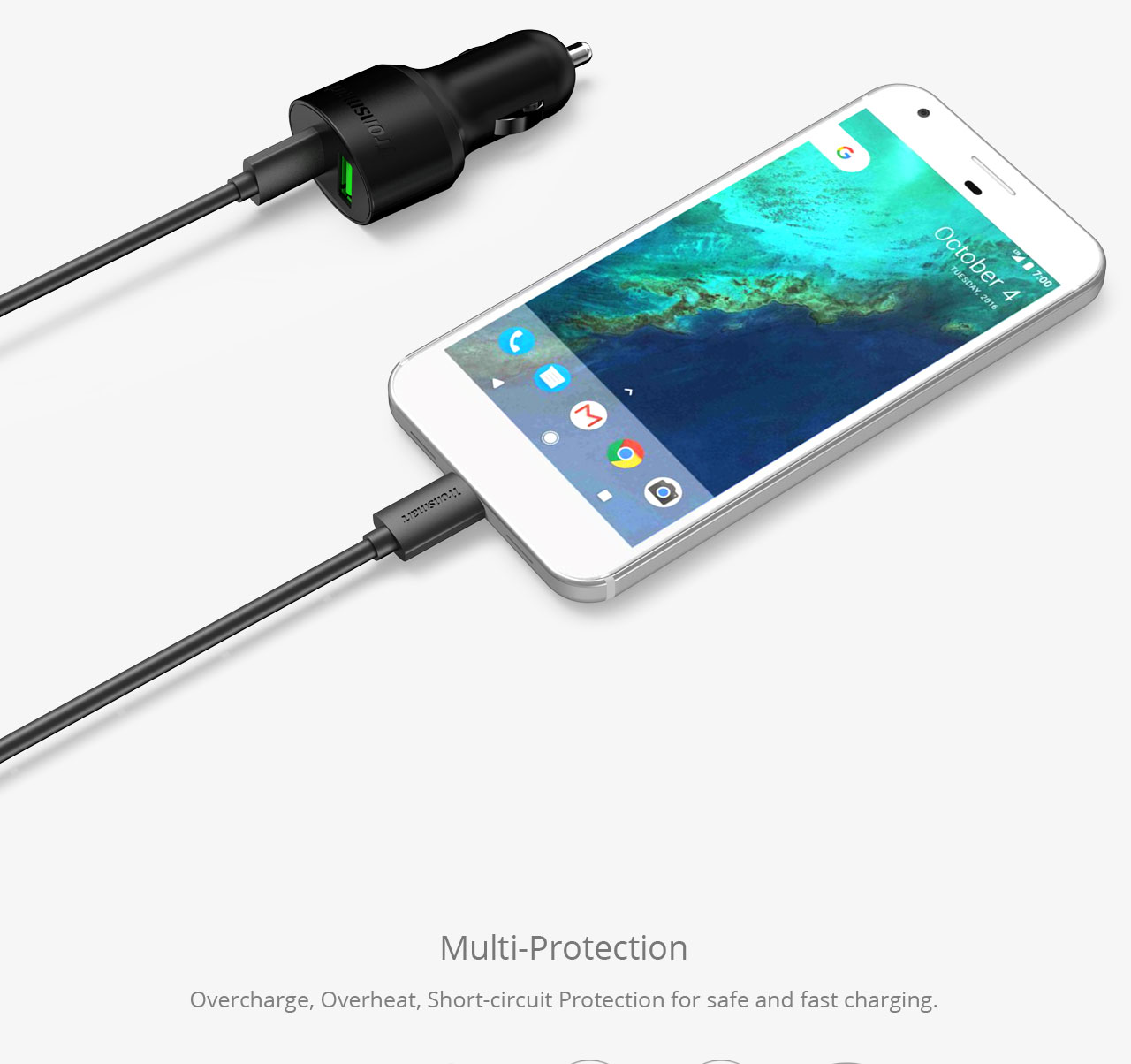Tronsmart 2 Ports Quick Charge 3.0 33W Type A USB Car Charger for Quick Charge 3.0 and 2.0 Compatible Device