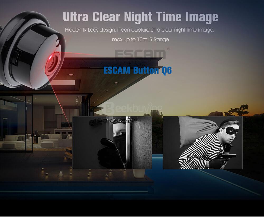 ESCAM Button Q6 Mini 720P WiFi IP Camera Night Vision Support 128GB Card Motion Detection Audio