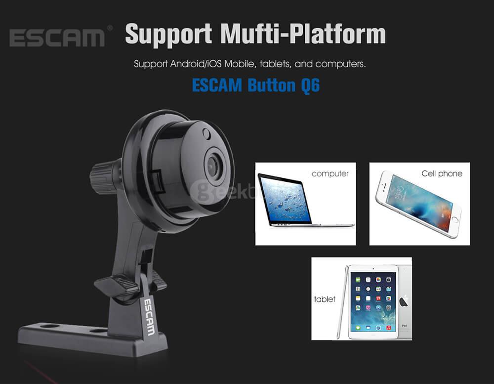 ESCAM Button Q6 Mini 720P WiFi IP Camera Night Vision Support 128GB Card Motion Detection Audio