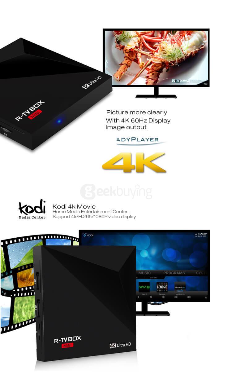 R-TV BOX MINI RK3229 4K VP9 Android5.1 Smart TV BOX 1G/8G WIFI LAN KODI DLNA Google TV Remote