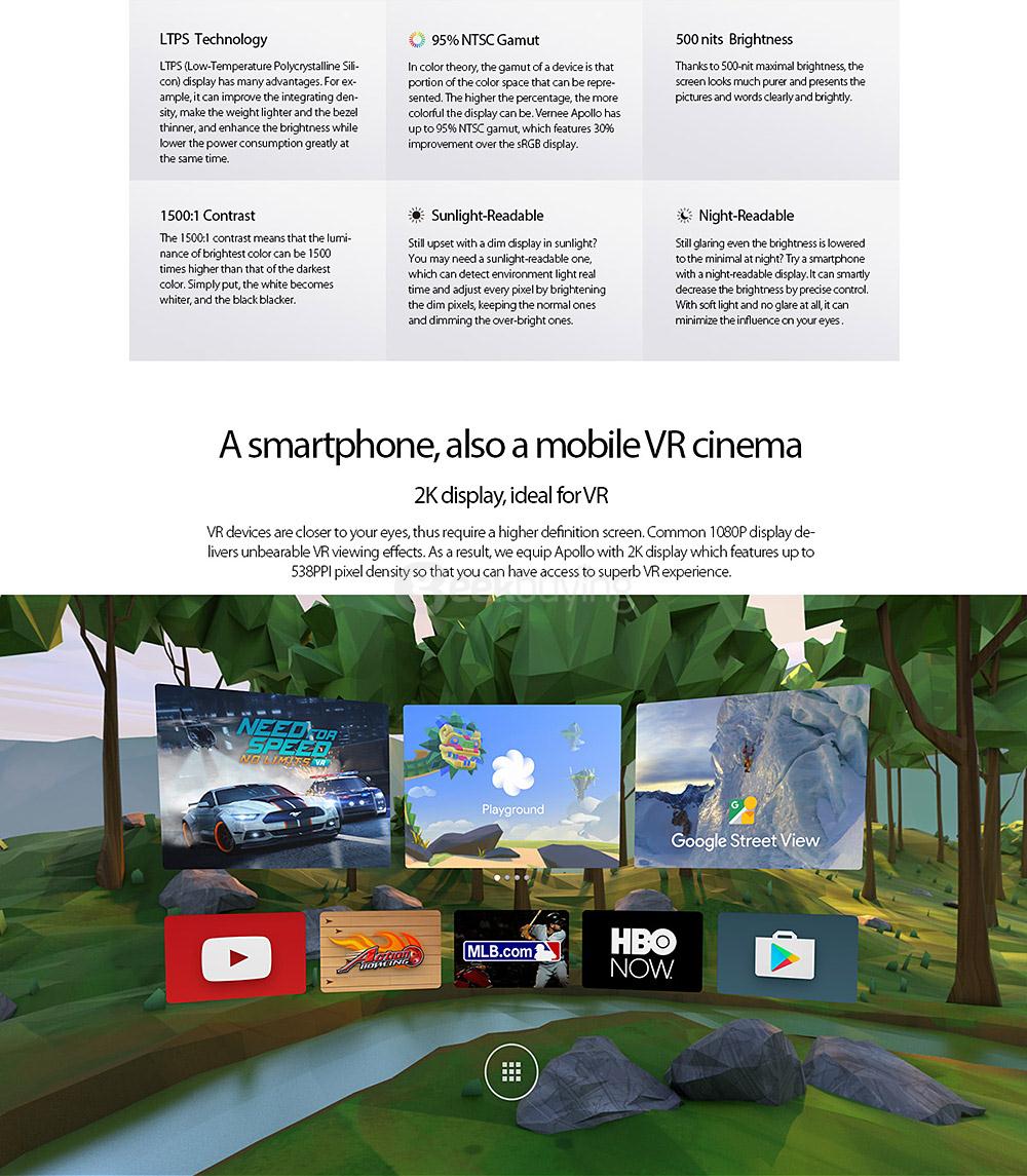 [HK Stock]Vernee Apollo 5.5inch 2.5D 2K Screen Android 6.0 Smartphone Helio X25 MT6797T Deca Core 4GB RAM 64GB ROM 21.0MP 8.0MP Touch ID VR Support Type-C - Gray