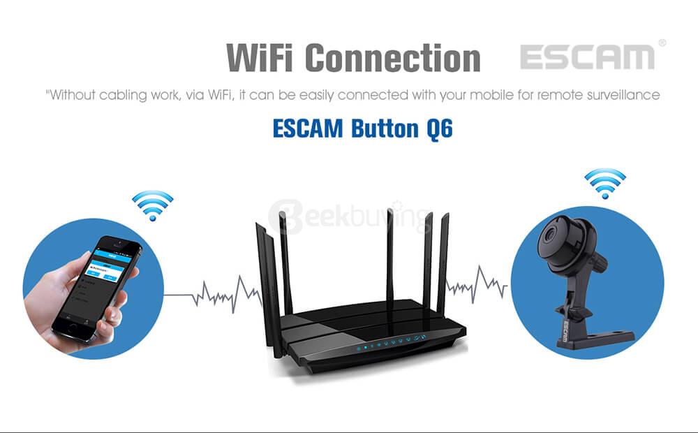 ESCAM Button Q6 Mini 720P WiFi IP Camera Night Vision Support 128GB Card Motion Detection Audio