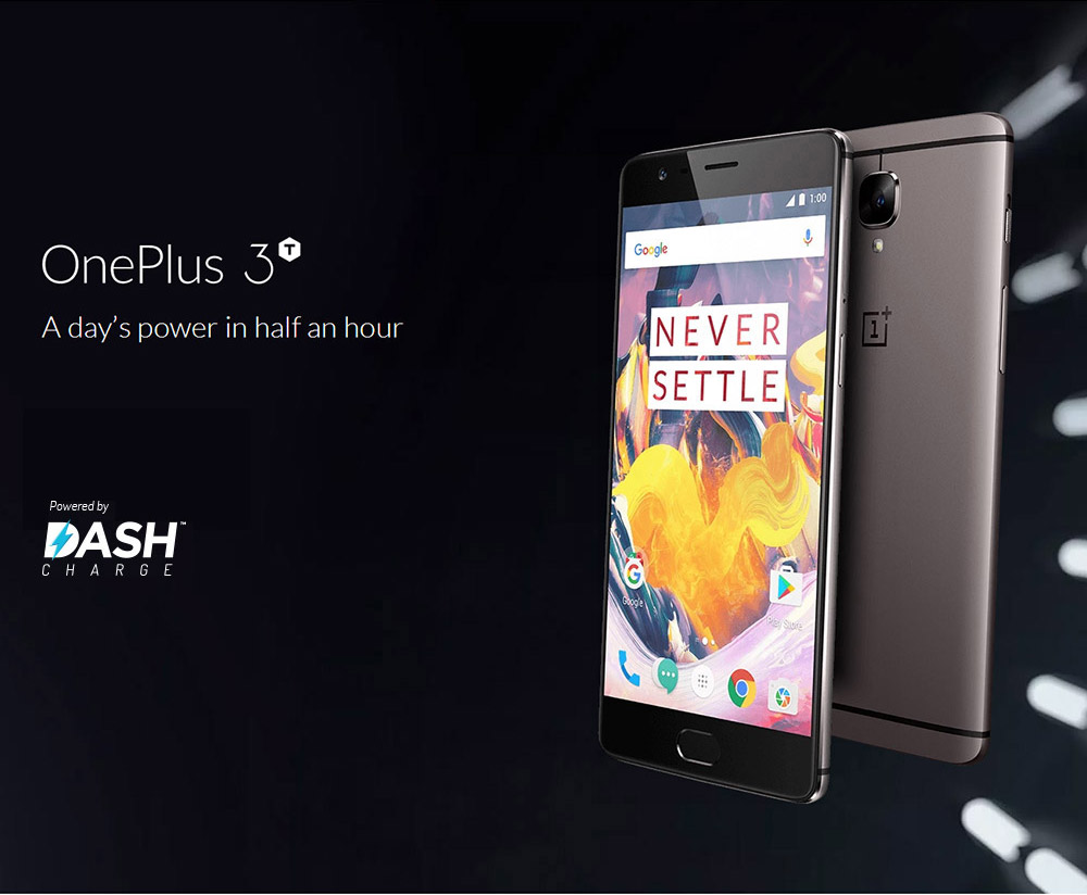 [China Version]ONEPLUS 3T(A3010) 5.5inch AMOLED FHD 2.5D Corning Gorilla Glass 4 Screen Android 6.0 OS Smartphone Qualcomm Snapdragon 821 2.35GHz Quad Core 6GB 64GB 16.0MP+16.0MP Dash Charge Touch ID NFC Type-C - Gunmetal
