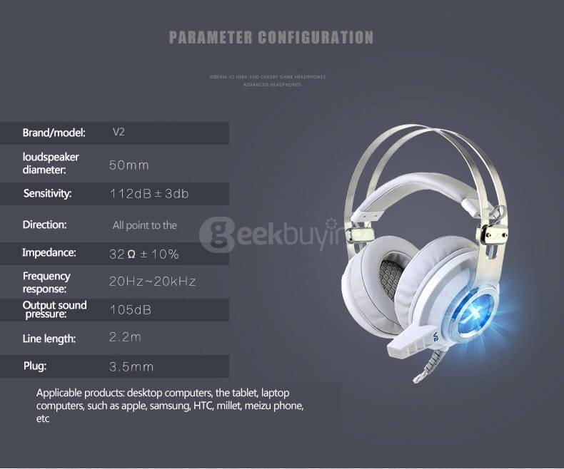 Xiberia V2 Over-ear Gaming Headphones LED Light Vibration Stereo Headsets PC Gamer Computer Super Bass - White