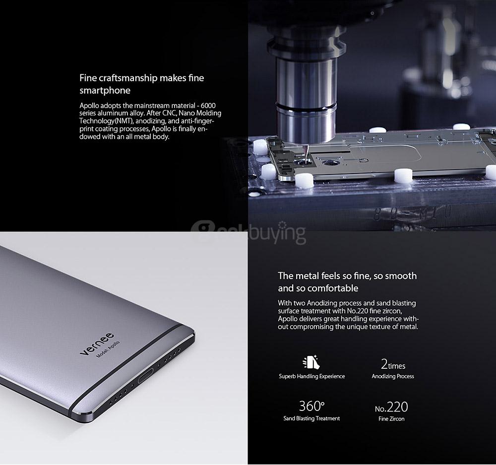 [HK Stock]Vernee Apollo 5.5inch 2.5D 2K Screen Android 6.0 Smartphone Helio X25 MT6797T Deca Core 4GB RAM 64GB ROM 21.0MP 8.0MP Touch ID VR Support Type-C - Gray