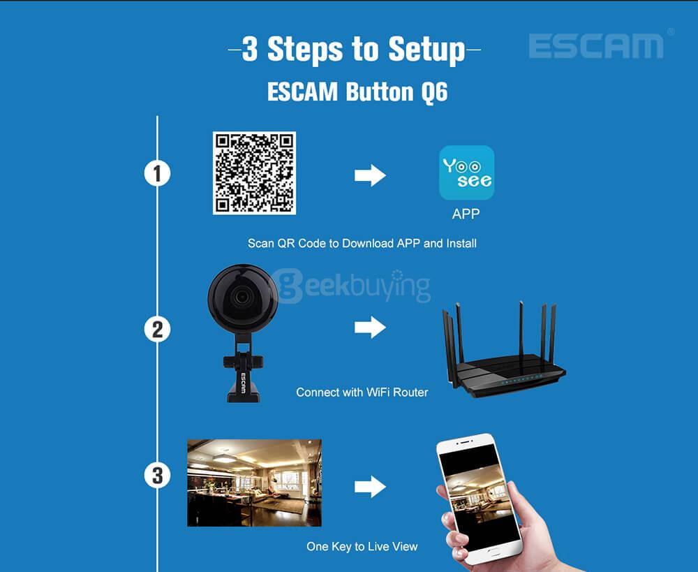 ESCAM Button Q6 Mini 720P WiFi IP Camera Night Vision Support 128GB Card Motion Detection Audio