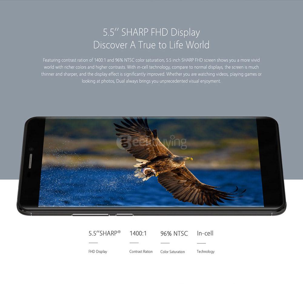 [HK Stock]Bluboo Dual 5.5inch FHD Android 6.0 4G LTE Smartphone MT6737T Quad Core 1.5GHz 2GB RAM 16GB ROM Dual Rear Cameras 13.0MP+2.0MP Touch ID OTG - Black