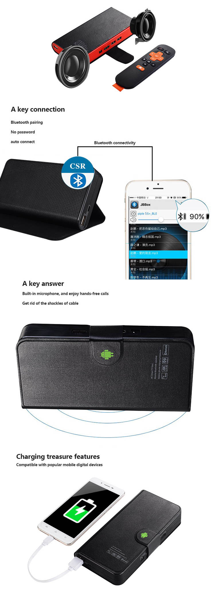 CS668 4K TV BOX 5000mAh Power Bank Bluetooth Speaker Combo Android 6.0  Amlogic S905X 8GB ROM WIFI DLNA Miracast  - Red