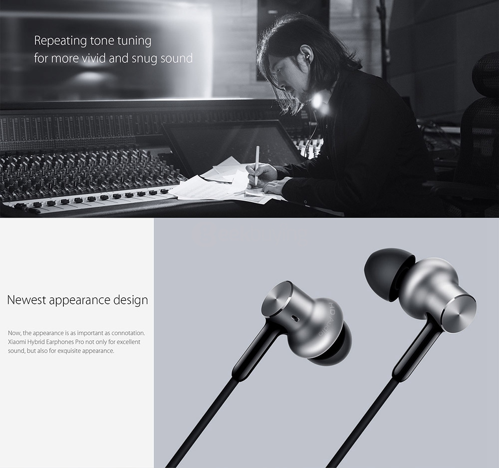 Original Xiaomi Hybrid Earphones Pro Mi Piston 4 with MIC Dual Drivers Wired Control for Android iOS - Silver