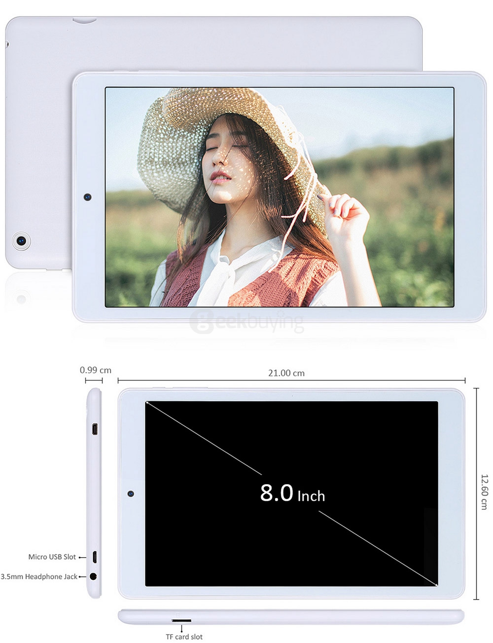 Teclast P80h Tablet PC 8 inch Android 5.1 1GB/8GB MT8163 Quad Core 1.3GHz IPS 1280*800 GPS Dual WiFi HDMI Miracast - White