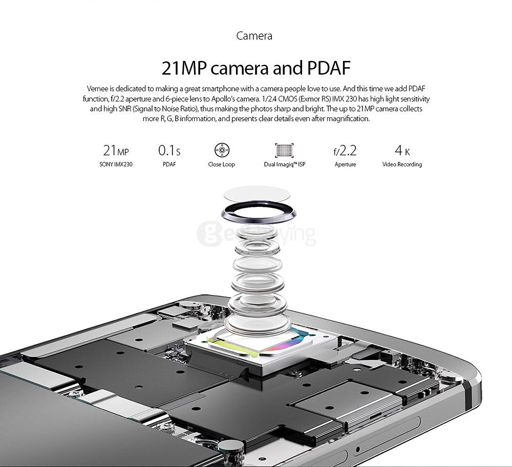 [HK Stock]Vernee Apollo 5.5inch 2.5D 2K Screen Android 6.0 Smartphone Helio X25 MT6797T Deca Core 4GB RAM 64GB ROM 21.0MP 8.0MP Touch ID VR Support Type-C - Gray