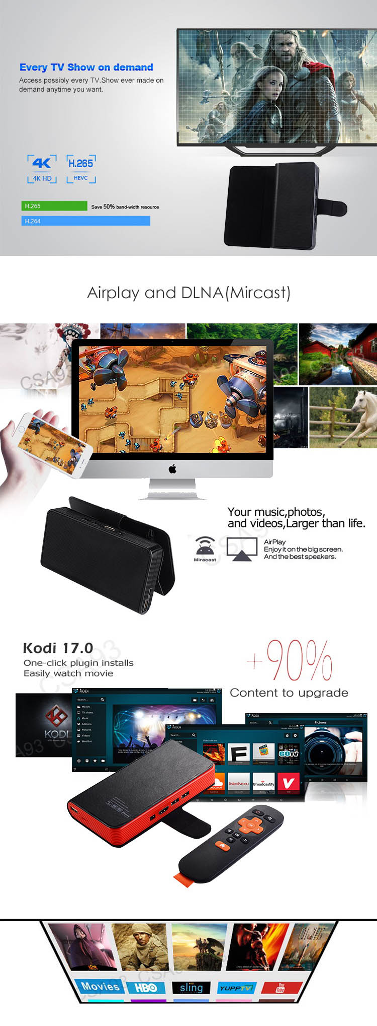 CS668 4K TV BOX 5000mAh Power Bank Bluetooth Speaker Combo Android 6.0  Amlogic S905X 8GB ROM WIFI DLNA Miracast  - Red