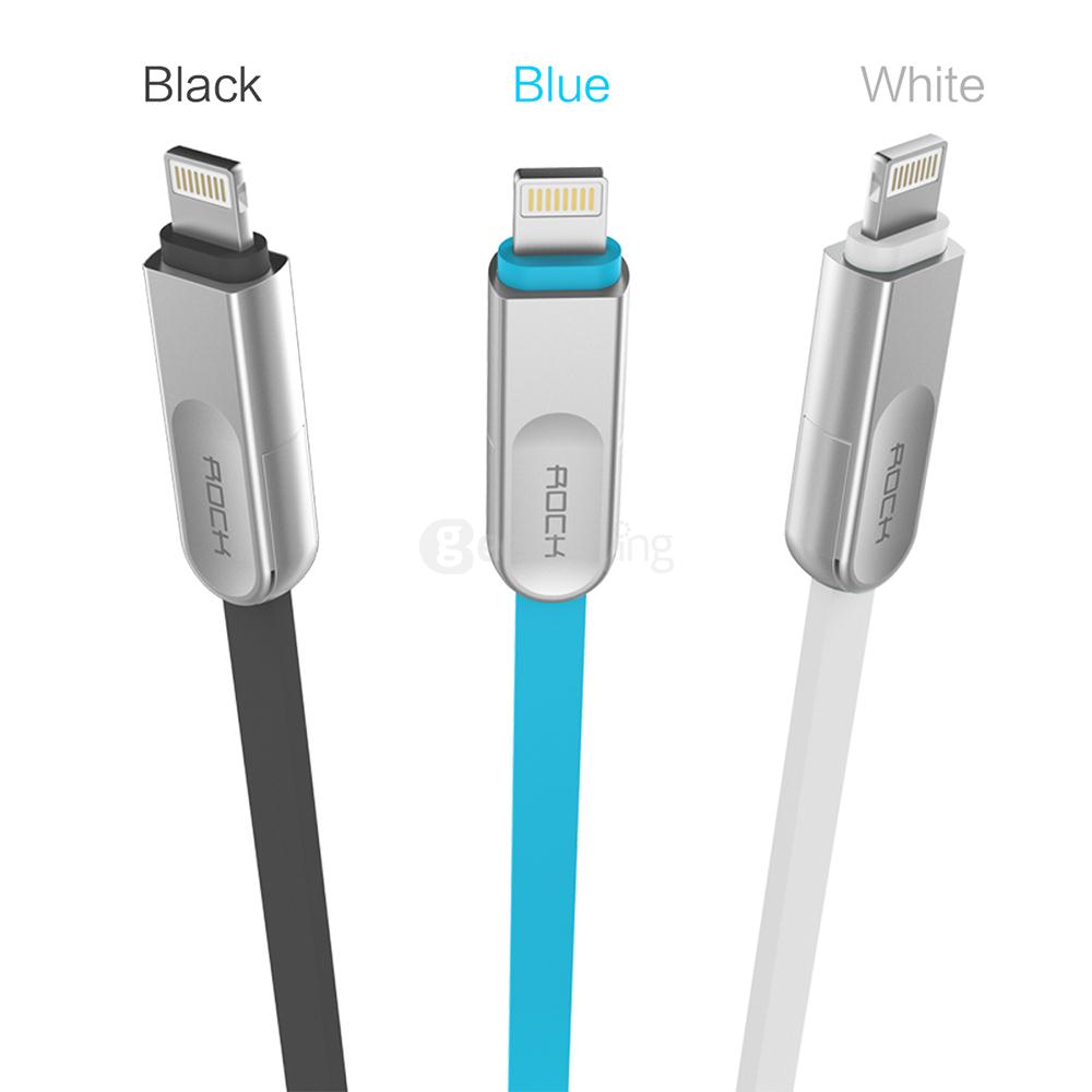 Rock 1M Micro + 8Pin Interface 2 In 1 USB Charging And Sync Zinc Alloy Cable For IOS And Android - Black