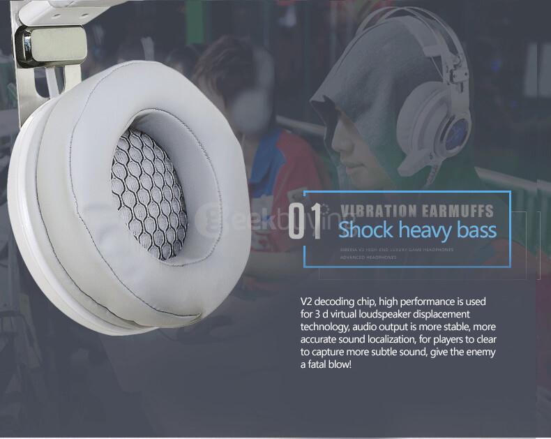 Xiberia V2 Over-ear Gaming Headphones LED Light Vibration Stereo Headsets PC Gamer Computer Super Bass - White